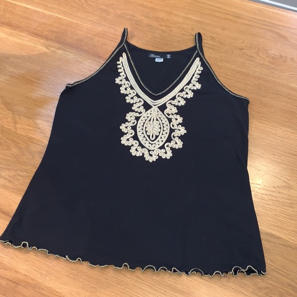 GLAMOUR Size M~Gold Embroidery Trimmed Tank Top ~ - Picture 2 of 8